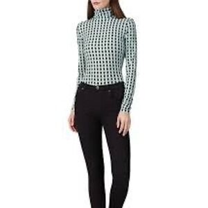 Proenza Schouler White Label Check Print Long Sleeve Turtleneck Top Green Black
